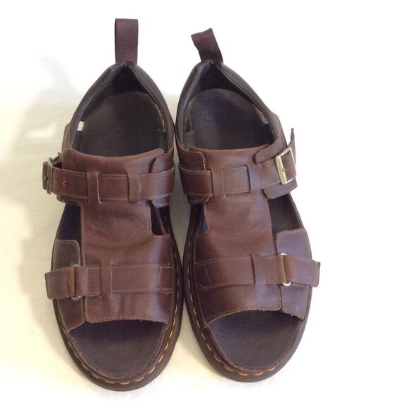 DR MARTENS HAYDEN MEN 13 BROWN LEATHER FISHERMAN SANDALS PLATFORMS CHUNKY Y2K - Picture 2 of 8